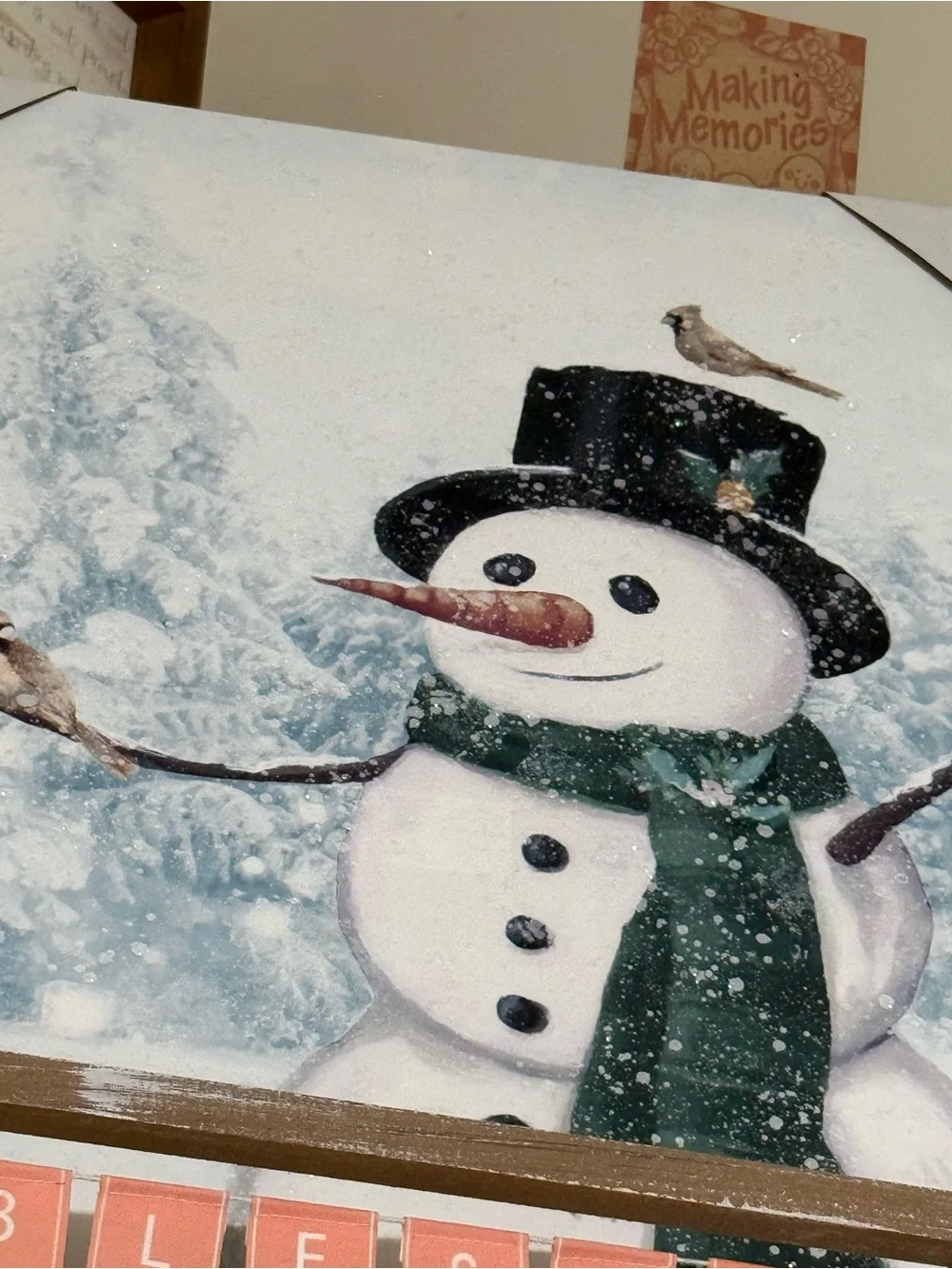 Festive Snowman Wall Art - Green Scarf, Black Hat